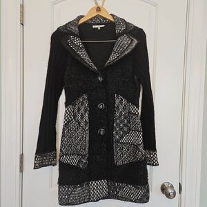 Sioni Wool Mohair Patchwork Cardigan SM‎ Black Grey $150 Artsy Lagenlook